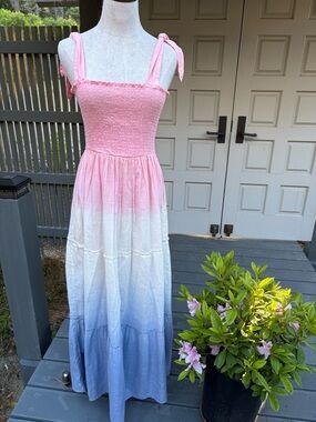 Accessorize London Pink White Blue Ombre Tie-Shoulder Maxi Dress